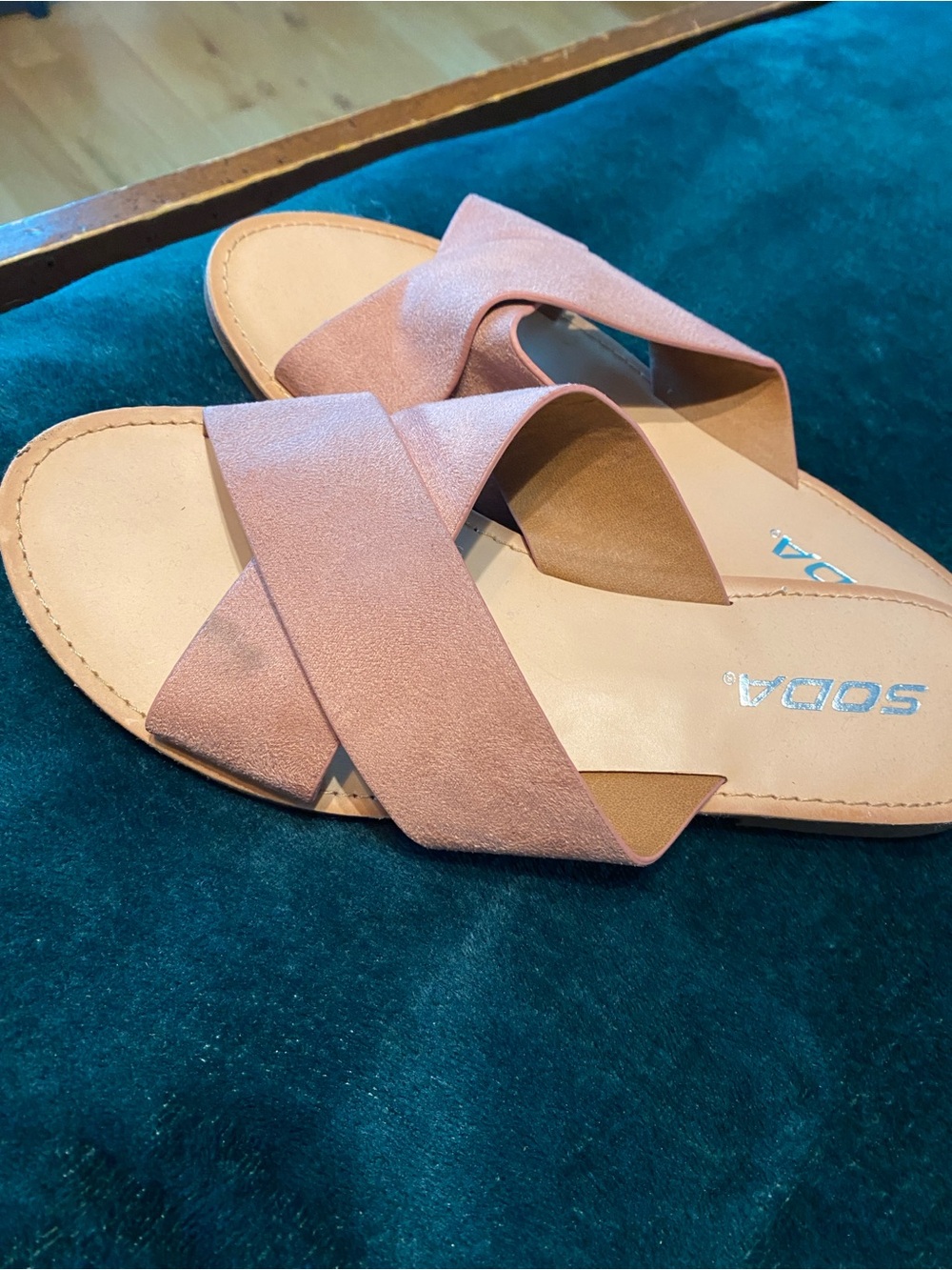 Soda Women's Dusty Pink Crisscross Slide Sandals
